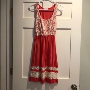 Pink Lilly dress, coral color size small. Small tear in the lace
